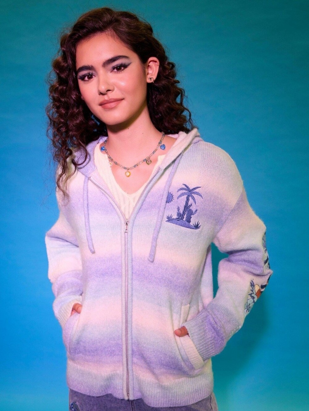 Disney pastel Lavender Gradient Zip Hoodie with Stitch Embroidery